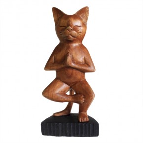 Chat yoga - bois sculpté -...